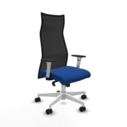 Albacete malla sincro malla negra similpiel azul brazos blancos base blanca ruedas 65 mm nailon