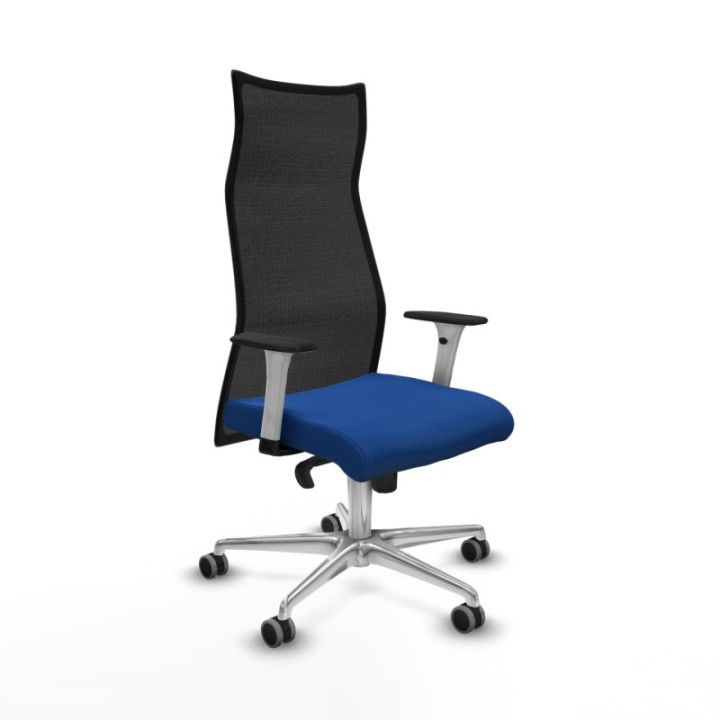 Albacete malla sincro malla negra similpiel azul brazos blancos base aluminio ruedas 65mm engomadas