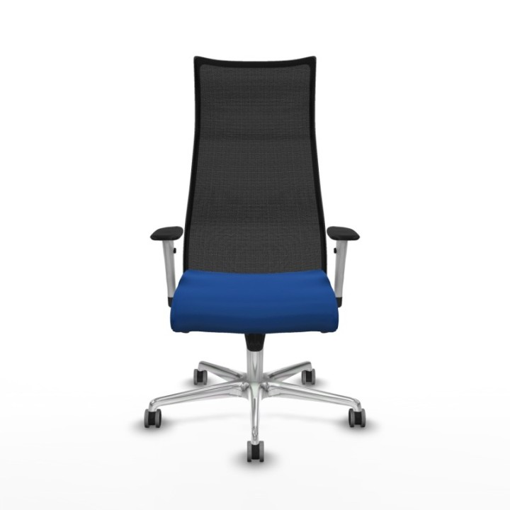 Albacete malla sincro malla negra similpiel azul brazos blancos base aluminio ruedas 65mm engomadas