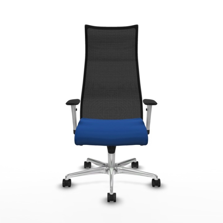 Albacete malla sincro malla negra similpiel azul brazos blancos base aluminio ruedas 65 mm nailon