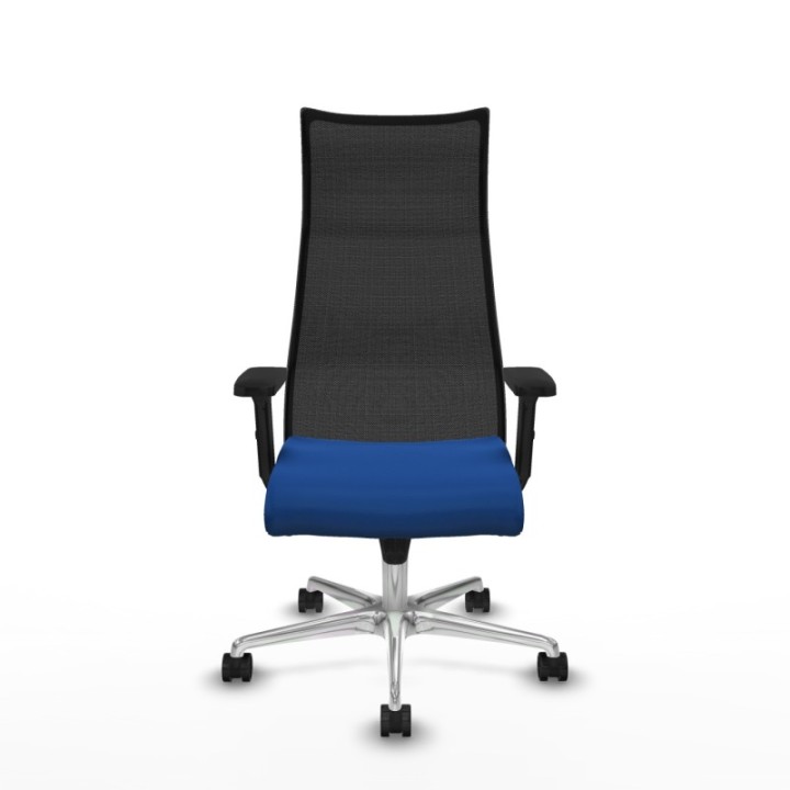 Albacete malla sincro malla negra similpiel azul brazos 2D base aluminio ruedas 65 mm nailon