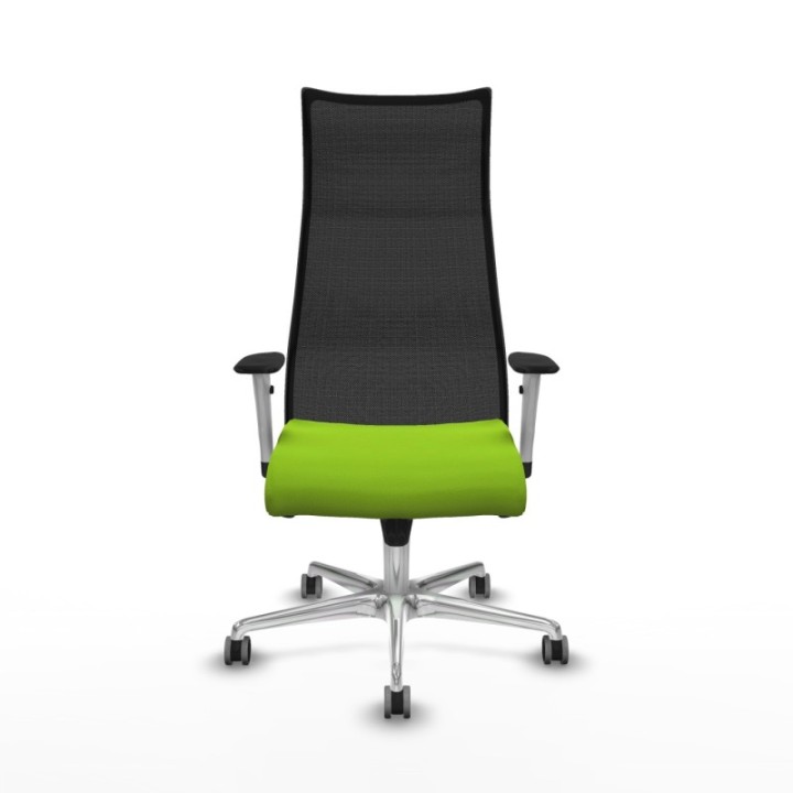 Albacete malla sincro malla negra similpiel pistacho brazos blancos base aluminio ruedas 65mm engomadas