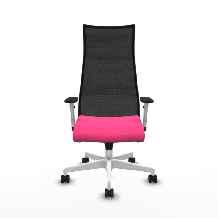 Albacete malla sincro malla negra similpiel rosa brazos blancos base blanca ruedas 65 mm nailon