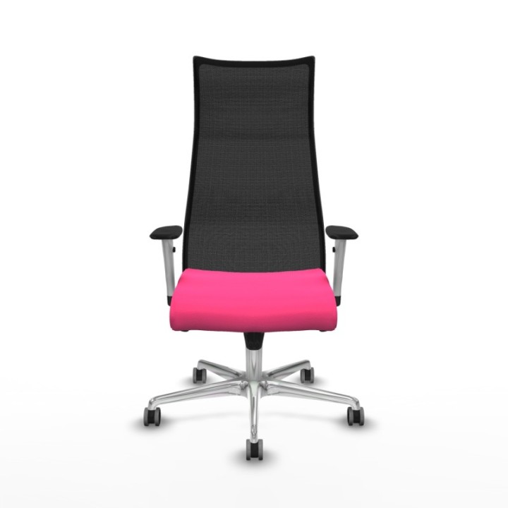 Albacete malla sincro malla negra similpiel rosa brazos blancos base aluminio ruedas 65mm engomadas