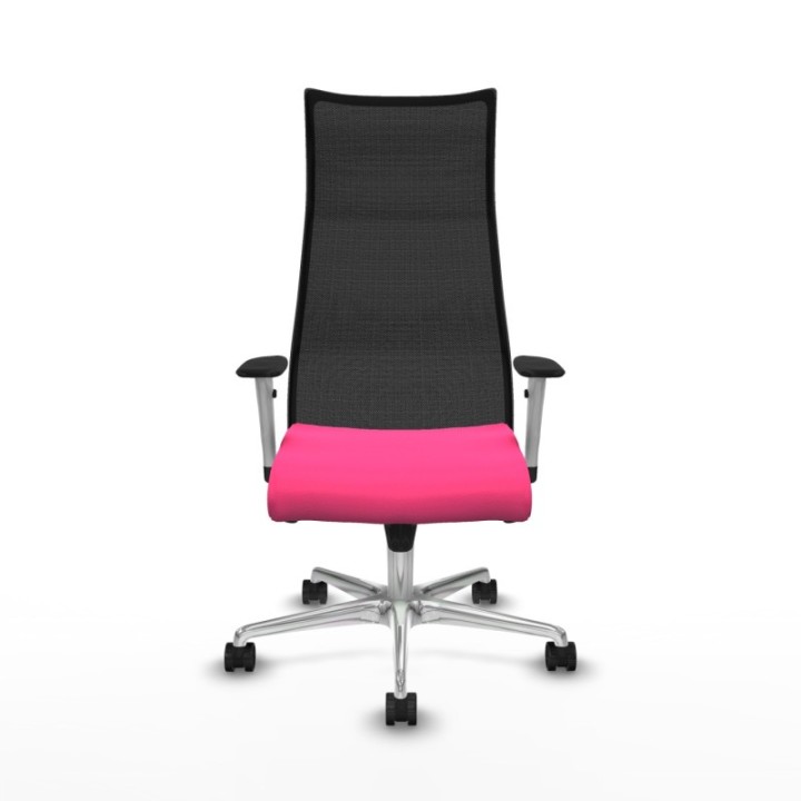 Albacete malla sincro malla negra similpiel rosa brazos blancos base aluminio ruedas 65 mm nailon