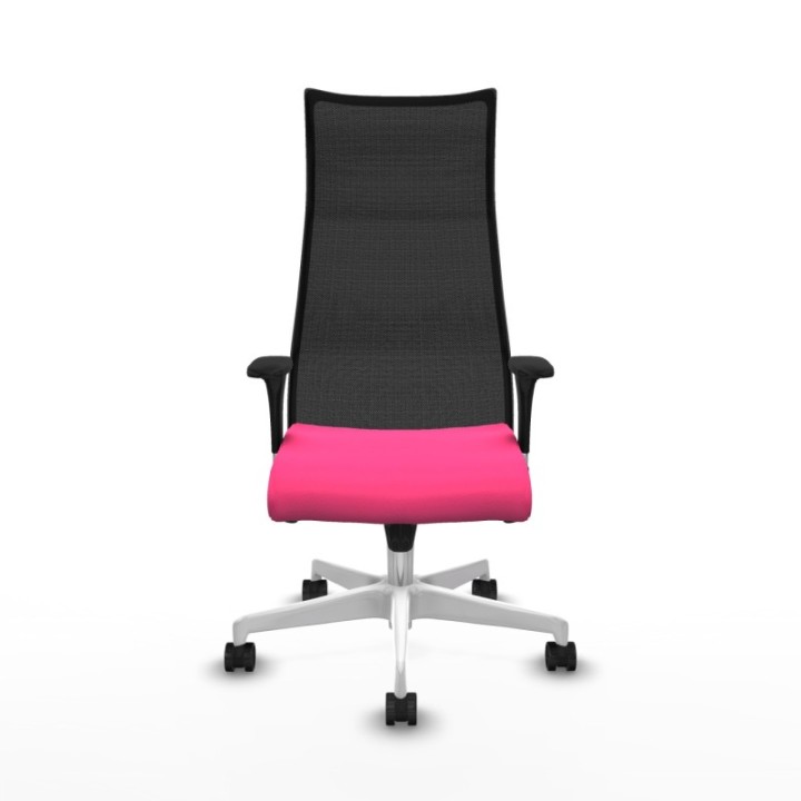 Albacete malla sincro malla negra similpiel rosa brazos 1D base blanca ruedas 65 mm nailon