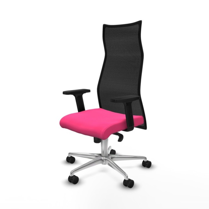 Albacete malla sincro malla negra similpiel rosa brazos 2D base aluminio ruedas 65 mm nailon