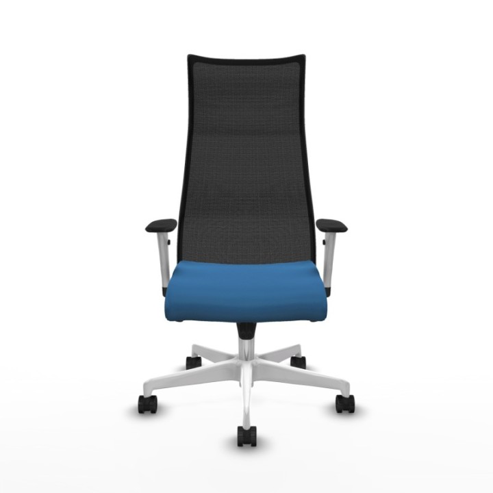 Albacete malla sincro malla negra similpiel azul claro brazos blancos base blanca ruedas 65 mm nailon