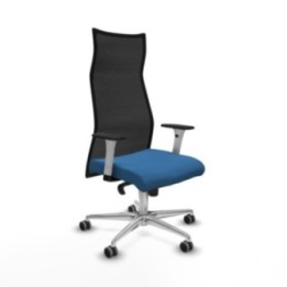 Albacete malla sincro malla negra similpiel azul claro brazos blancos base aluminio ruedas 65mm engomadas