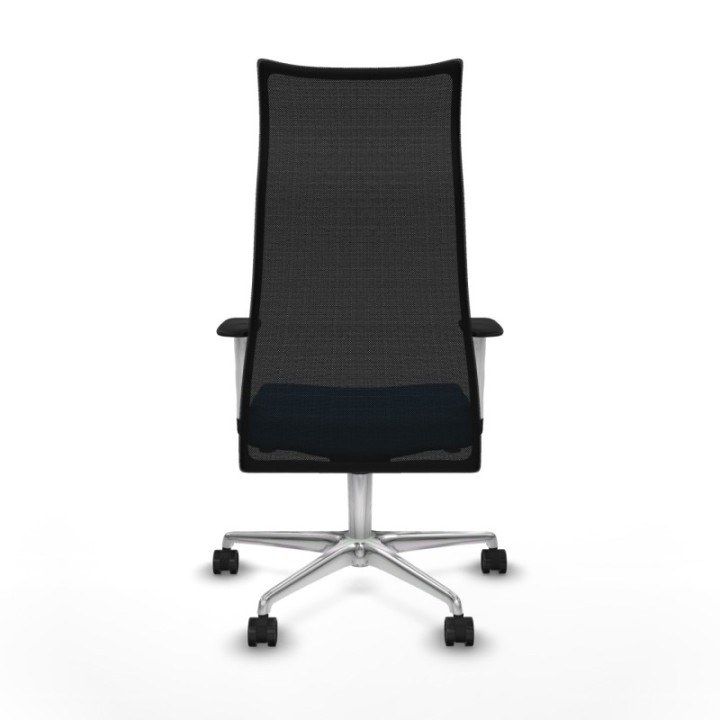 Albacete malla sincro malla negra similpiel azul claro brazos blancos base aluminio ruedas 65 mm nailon