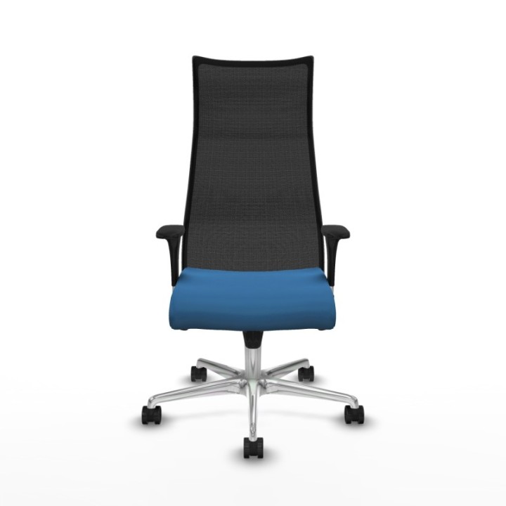 Albacete malla sincro malla negra similpiel azul claro brazos 1D base aluminio ruedas 65 mm nailon