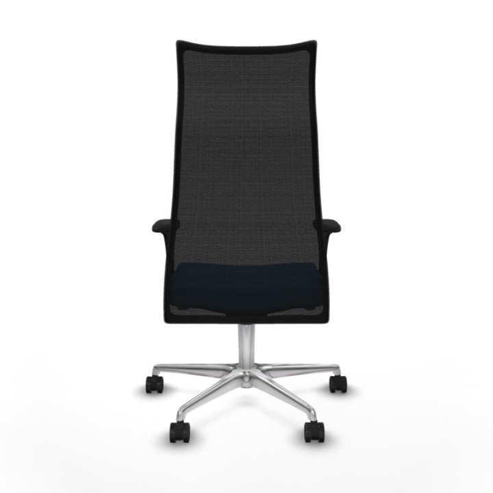 Albacete malla sincro malla negra similpiel azul claro brazos 1D base aluminio ruedas 65 mm nailon