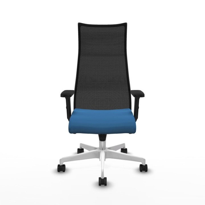 Albacete malla sincro malla negra similpiel azul claro brazos 2D base blanca ruedas 65 mm nailon