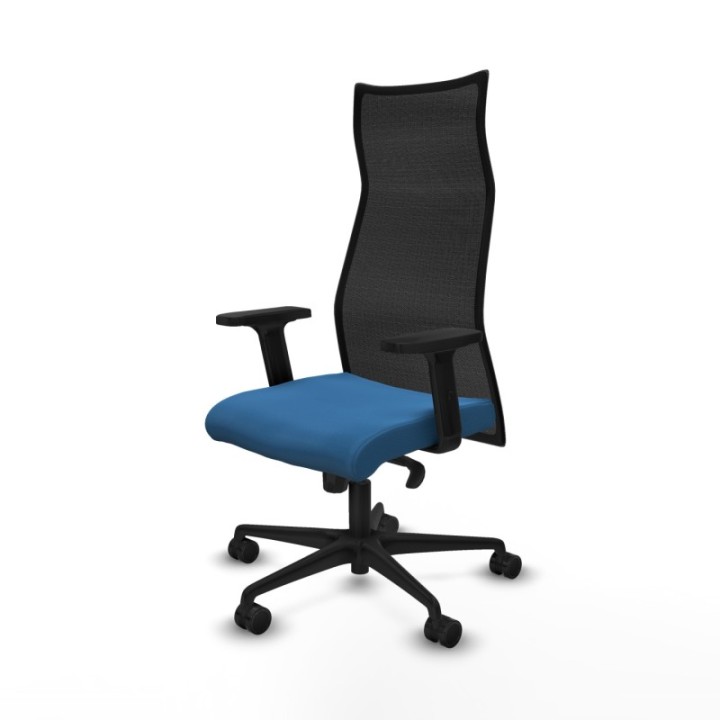 Albacete malla sincro malla negra similpiel azul claro brazos 2D base nailon ruedas 65 mm nailon