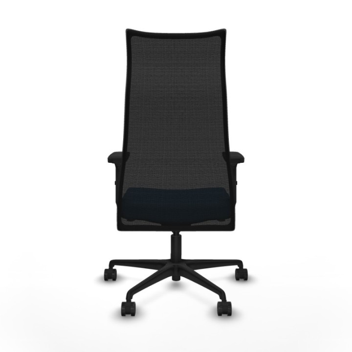 Albacete malla sincro malla negra similpiel azul claro brazos 2D base nailon ruedas 65 mm nailon