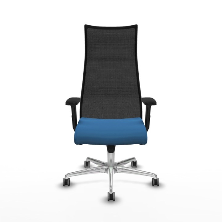 Albacete malla sincro malla negra similpiel azul claro brazos 2D base aluminio ruedas 65mm engomadas