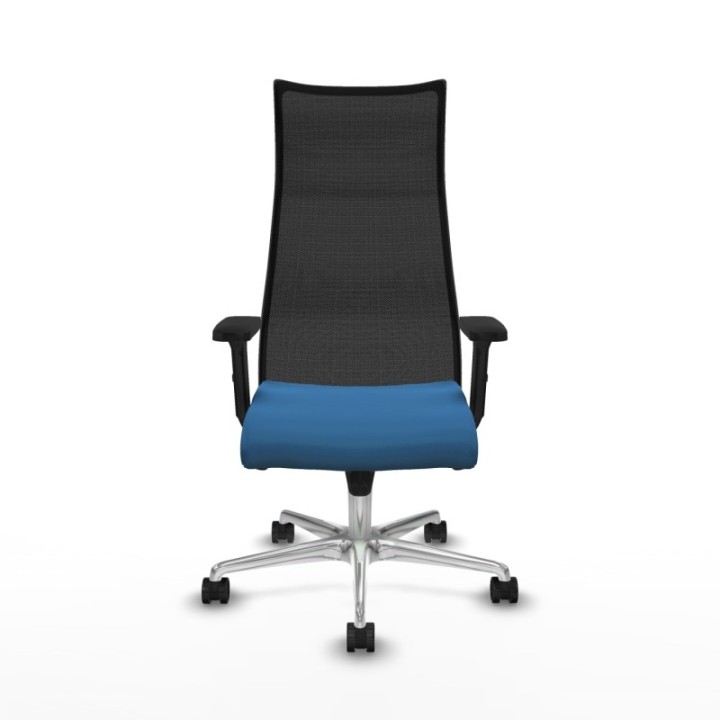 Albacete malla sincro malla negra similpiel azul claro brazos 2D base aluminio ruedas 65 mm nailon