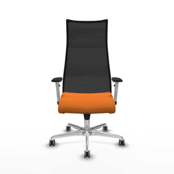 Albacete malla sincro malla negra similpiel naranja brazos blancos base aluminio ruedas 65mm engomadas