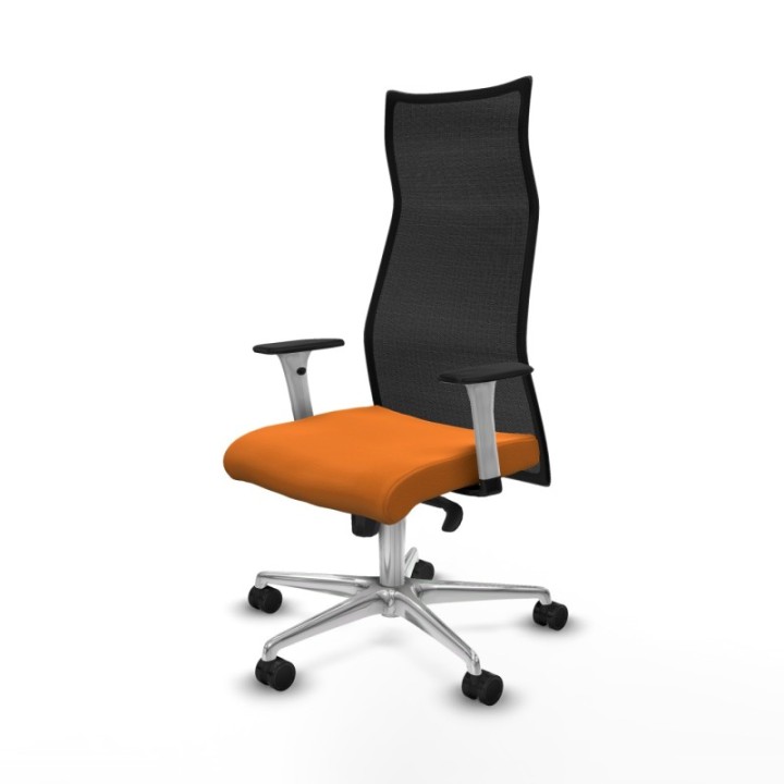 Albacete malla sincro malla negra similpiel naranja brazos blancos base aluminio ruedas 65 mm nailon