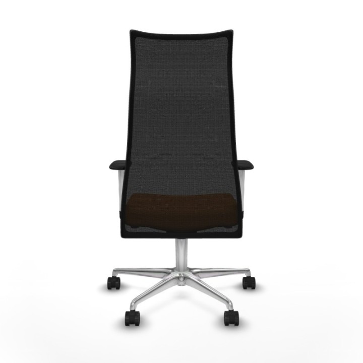 Albacete malla sincro malla negra similpiel naranja brazos blancos base aluminio ruedas 65 mm nailon