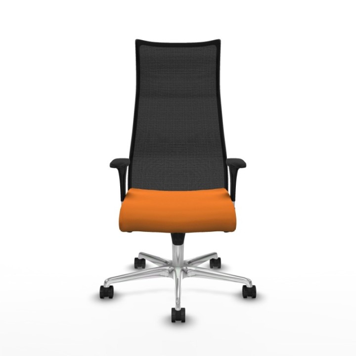 Albacete malla sincro malla negra similpiel naranja brazos 1D base aluminio ruedas 65 mm nailon