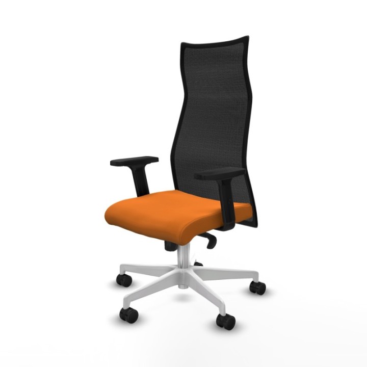 Albacete malla sincro malla negra similpiel naranja brazos 2D base blanca ruedas 65 mm nailon