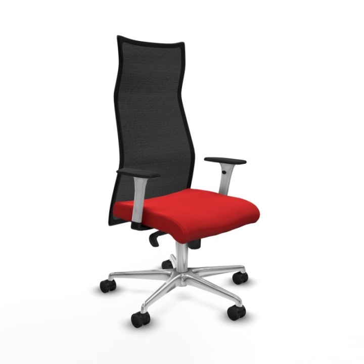 Albacete malla sincro malla negra similpiel rojo brazos blancos base aluminio ruedas 65 mm nailon