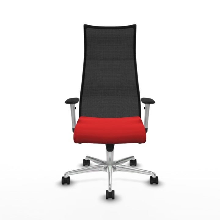 Albacete malla sincro malla negra similpiel rojo brazos blancos base aluminio ruedas 65 mm nailon