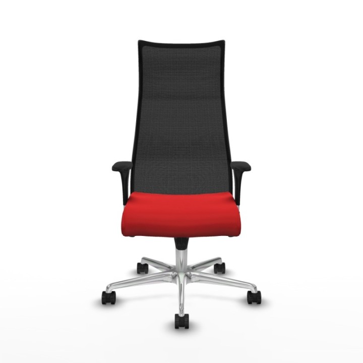 Albacete malla sincro malla negra similpiel rojo brazos 1D base aluminio ruedas 65 mm nailon