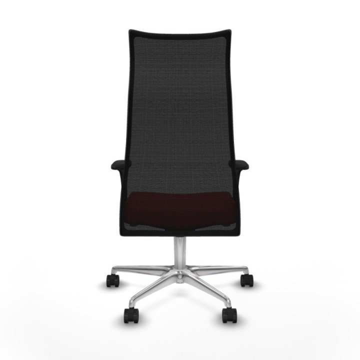 Albacete malla sincro malla negra similpiel rojo brazos 1D base aluminio ruedas 65 mm nailon