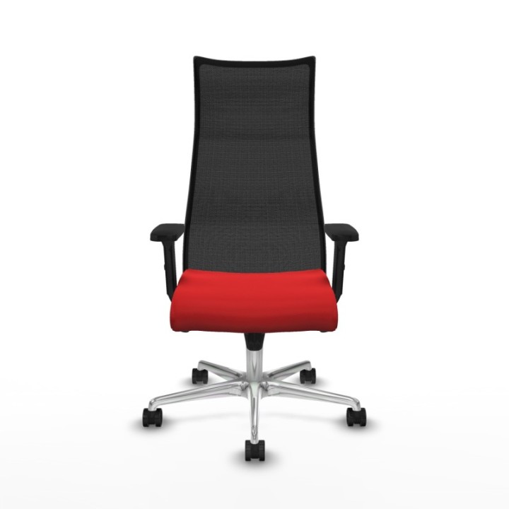 Albacete malla sincro malla negra similpiel rojo brazos 2D base aluminio ruedas 65 mm nailon