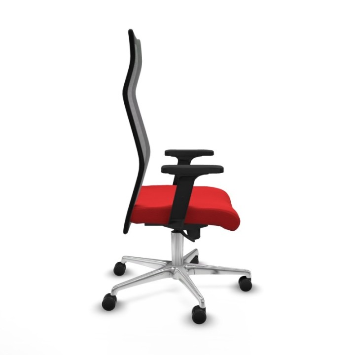 Albacete malla sincro malla negra similpiel rojo brazos 2D base aluminio ruedas 65 mm nailon