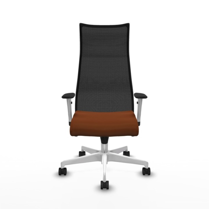 Albacete malla sincro malla negra similpiel marrón brazos blancos base blanca ruedas 65 mm nailon