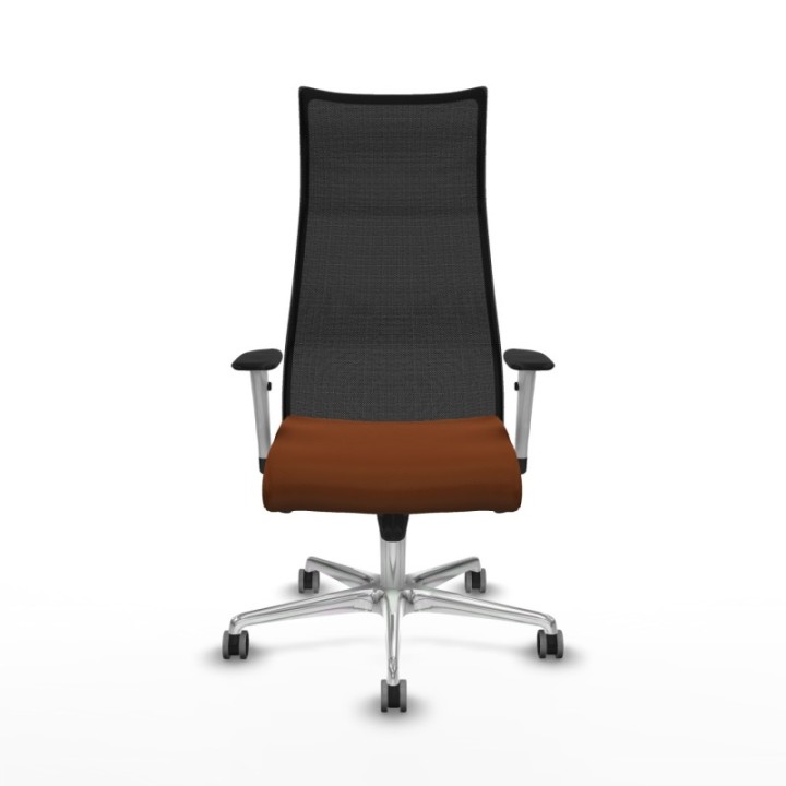 Albacete malla sincro malla negra similpiel marrón brazos blancos base aluminio ruedas 65mm engomadas