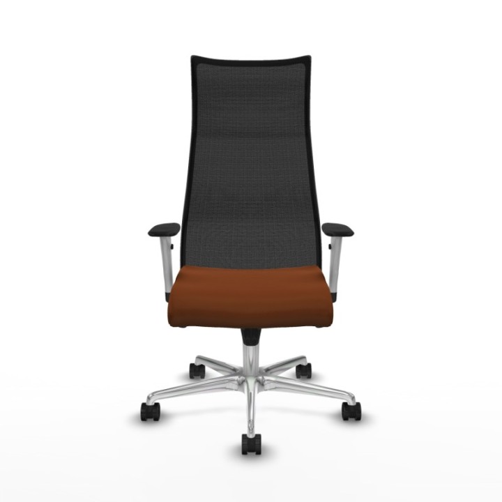 Albacete malla sincro malla negra similpiel marrón brazos blancos base aluminio ruedas 65 mm nailon