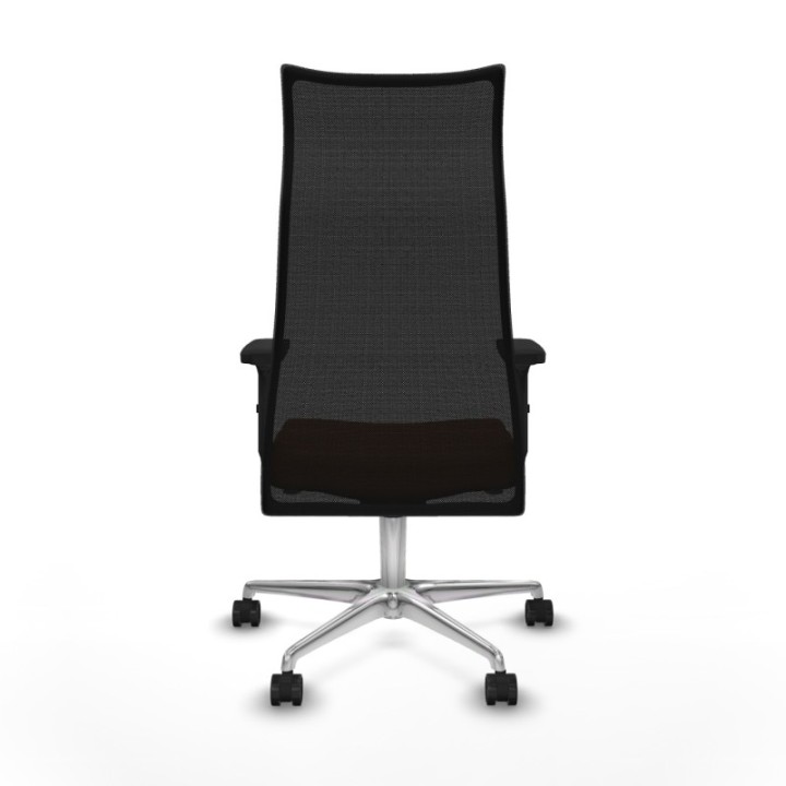 Albacete malla sincro malla negra similpiel marrón brazos 2D base aluminio ruedas 65 mm nailon