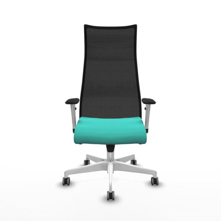 Albacete malla sincro malla negra similpiel turquesa brazos blancos base blanca ruedas 65mm engomadas