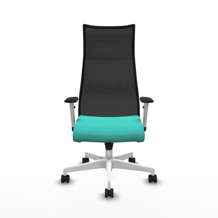 Albacete malla sincro malla negra similpiel turquesa brazos blancos base blanca ruedas 65 mm nailon