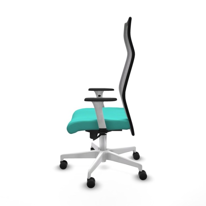 Albacete malla sincro malla negra similpiel turquesa brazos blancos base blanca ruedas 65 mm nailon