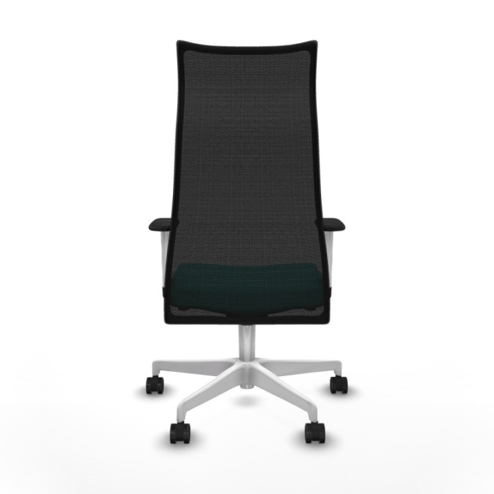 Albacete malla sincro malla negra similpiel turquesa brazos blancos base blanca ruedas 65 mm nailon