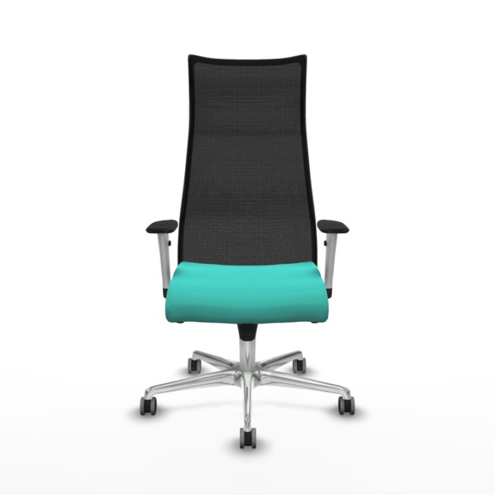 Albacete malla sincro malla negra similpiel turquesa brazos blancos base aluminio ruedas 65mm engomadas