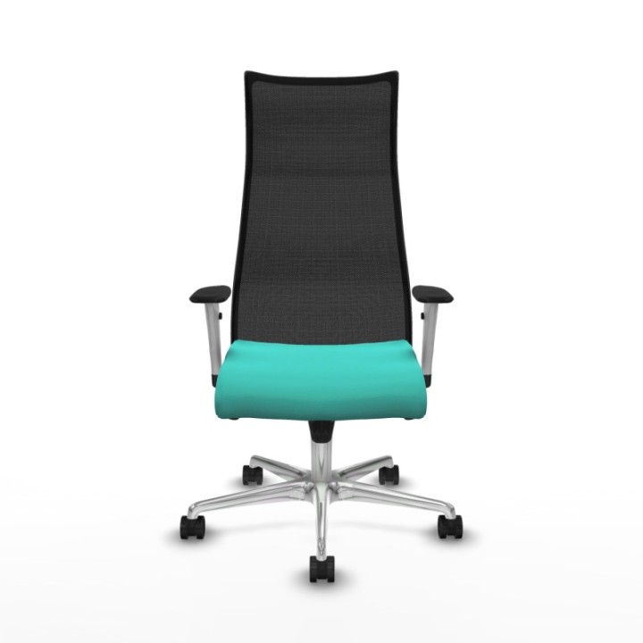 Albacete malla sincro malla negra similpiel turquesa brazos blancos base aluminio ruedas 65 mm nailon