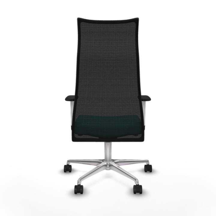 Albacete malla sincro malla negra similpiel turquesa brazos blancos base aluminio ruedas 65 mm nailon