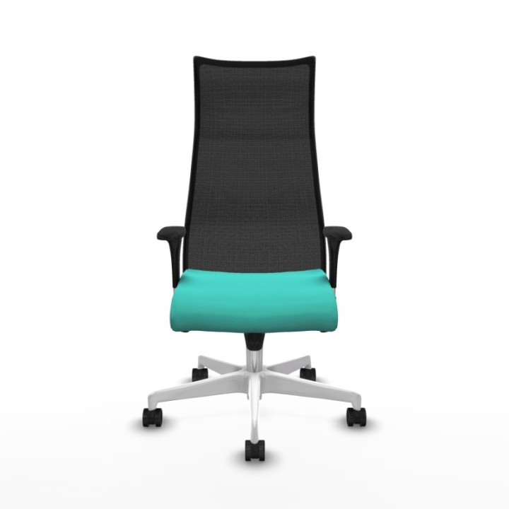 Albacete malla sincro malla negra similpiel turquesa brazos 1D base blanca ruedas 65 mm nailon