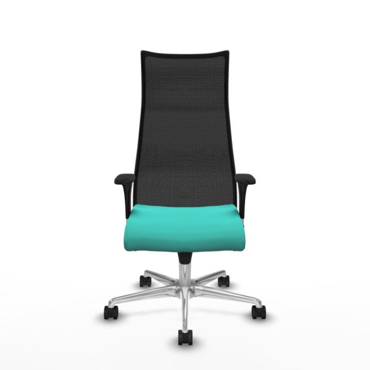 Albacete malla sincro malla negra similpiel turquesa brazos 1D base aluminio ruedas 65 mm nailon