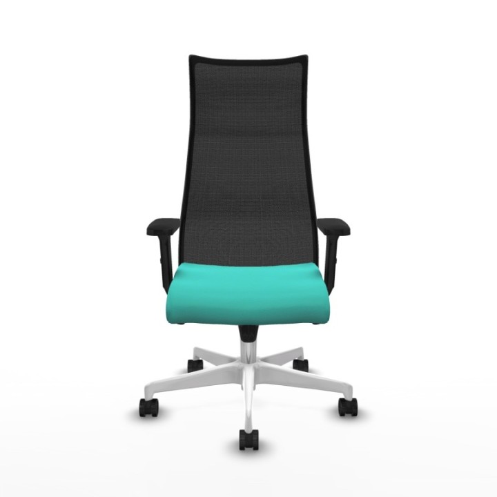 Albacete malla sincro malla negra similpiel turquesa brazos 2D base blanca ruedas 65 mm nailon