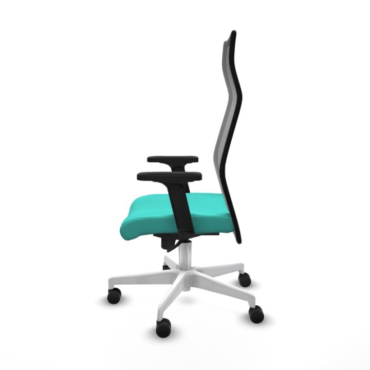 Albacete malla sincro malla negra similpiel turquesa brazos 2D base blanca ruedas 65 mm nailon