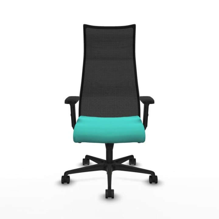 Albacete malla sincro malla negra similpiel turquesa brazos 2D base nailon ruedas 65 mm nailon