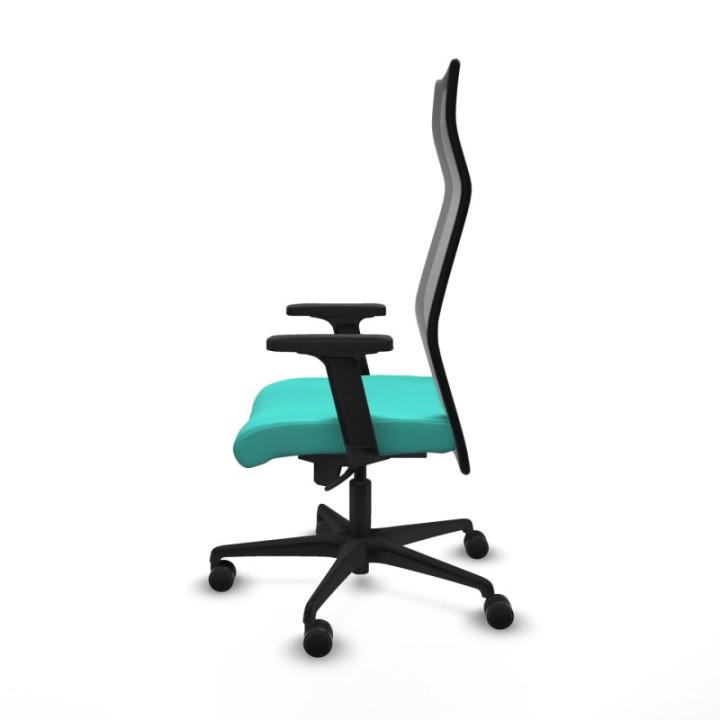 Albacete malla sincro malla negra similpiel turquesa brazos 2D base nailon ruedas 65 mm nailon