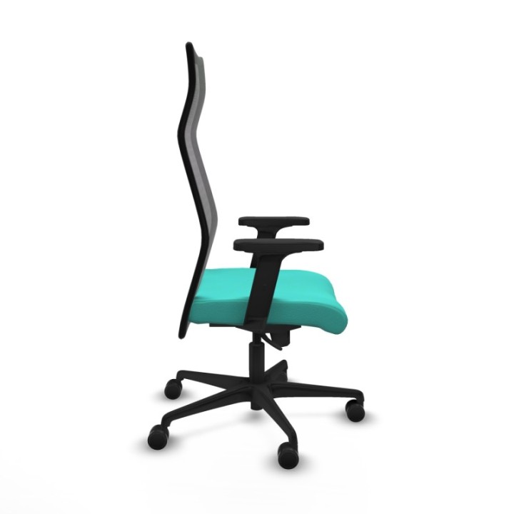 Albacete malla sincro malla negra similpiel turquesa brazos 2D base nailon ruedas 65 mm nailon